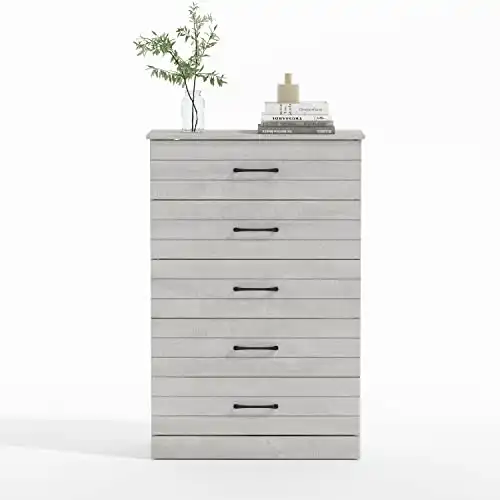 Galano Elis 5 Drawer Chest - Tall Dresser - Easy Ultrafast Assembly - Dresser with Storage - Chest of Drawers - Storage Cabinet for Bedroom or Hallway - Entryway or Living Room - Dusty Grey Oak